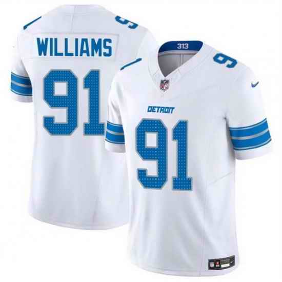 Men Detroit Lions 91 Tyleik Williams White 2025 F U S E  Vapor Limited Stitched Jersey