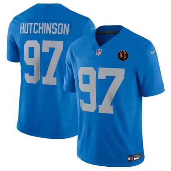 Men Detroit Lions 97 Aidan Hutchinson Blue 2025 F U S E With John Madden Patch Vapor Limited Stitched Jersey