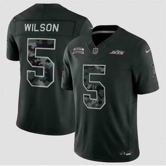Men New York Jets 5 Garrett Wilson Black F U S E 2026 Salute to Service Limited Stitched Football Jersey