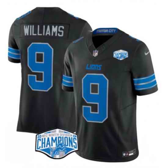 Men Detroit Lions 9 Jameson Williams Black 2024 NFC North Champions F U S E  Vapor Limited Stitched Jersey