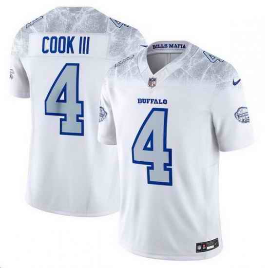 Men Buffalo Bills 4 James Cook III White 2025 F U S E   u201CRivalries u201D Vapor Untouchable Limited Stitched Football Jersey