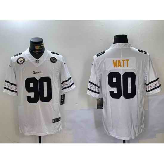 Men Pittsburgh Steelers 90 T J Watt White 2019 Team Logo Cool Edition Stitched Jersey 2