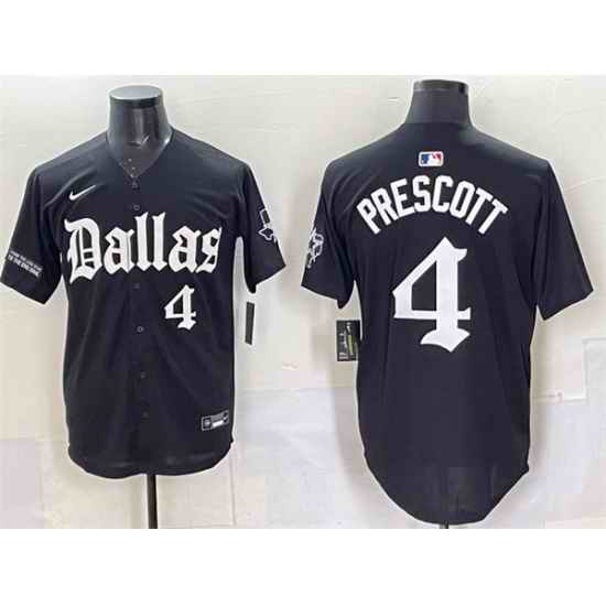 Men Dallas Cowboys 4 Dak Prescott Black  27Gothic Lone Star Edition 27 Limited Stitched Baseball Jersey