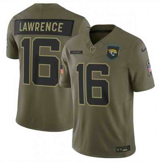 Men Jacksonville Jaguars 16 Trevor Lawrence Olive 2025 Salute to Service Limited Stitched Football Jersey