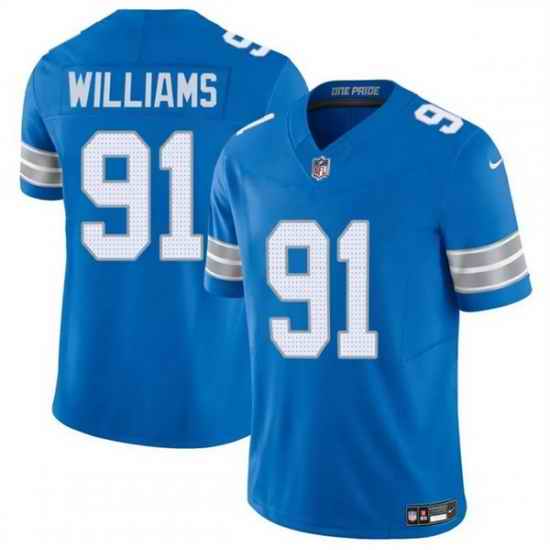 Men Detroit Lions 91 Tyleik Williams Blue 2025 F U S E  Vapor Limited Stitched Jersey