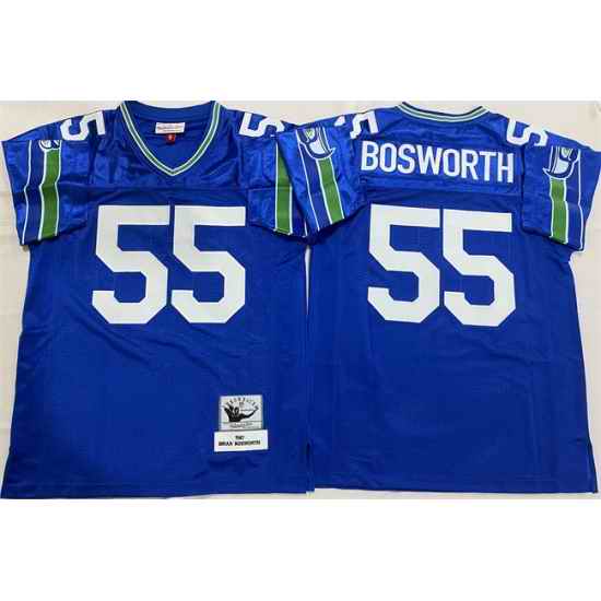 Men Seattle Seahawks 55 Brian Bosworth Royal Throwback Stitched Football Jersey