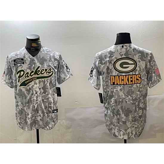 Men Green Bay Packers Team Big Logo 2024 Arctic Camo Salute To Service Stitched Baseball Jersey