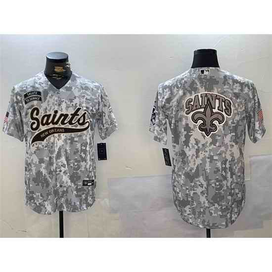 Men New Orleans Saints Team Big Logo 2024 Arctic Camo Salute To Service Stitched Baseball Jersey