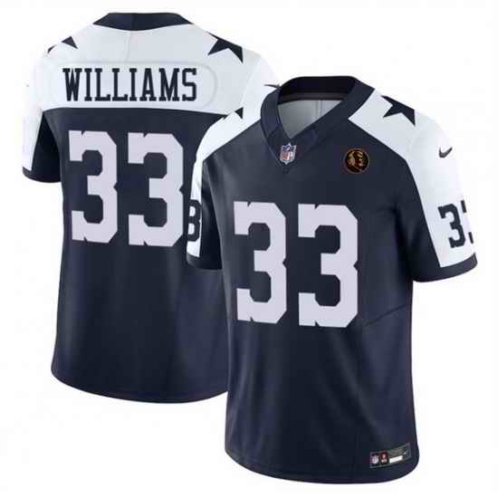 Men Dallas Cowboys 33 Javonte Williams Navy 2023 F U S E  With John Madden Patch Thanksgiving Vapor Limited Stitched Football Jersey