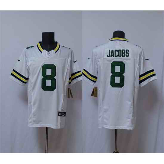 Men Green Bay Packers 8 Josh Jacobs White Vapor 2025 F U S E  Limited Stitched Football Jersey