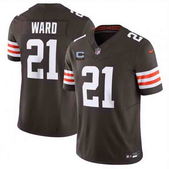 Men Cleveland Browns 21 Denzel Ward Brown 2025 F U S E  With 2 Star C Patch Vapor Limited Stitched Football Jersey