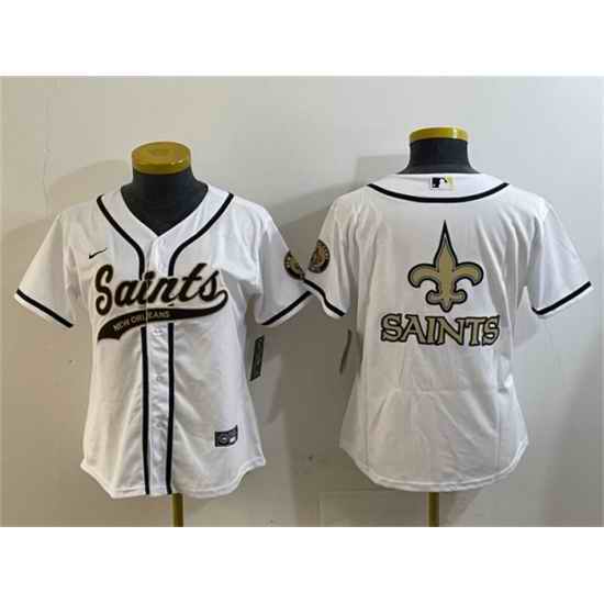Women New Orleans Saints White Team Big Logo With Patch Cool Base Stitched Baseball Jersey