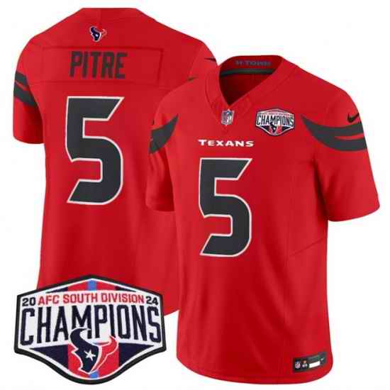 Men Houston Texans 5 Jalen Pitre Red F U S E  2024 AFC South Division Champions Vapor Limited Stitched Football Jersey