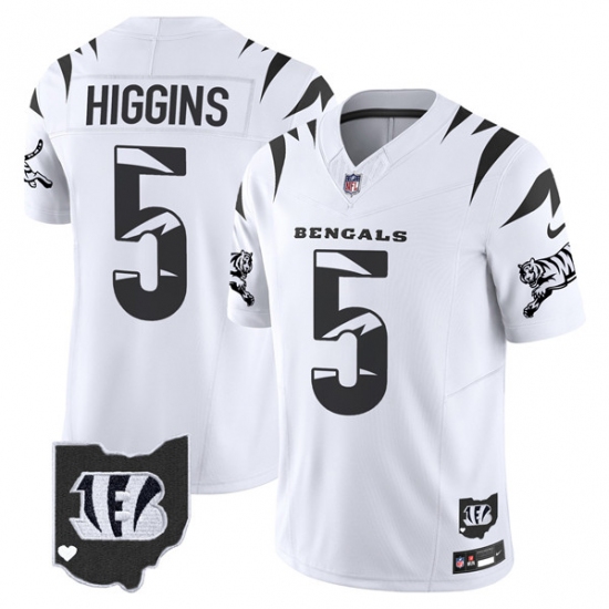 Men Cincinnati Bengals 5 Tee Higgins White F U S E  Special Vapor Untouchable Limited Stitched Football Jersey