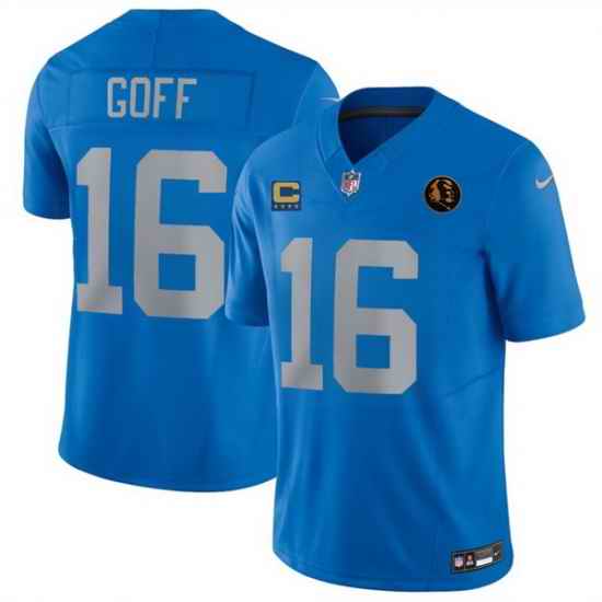 Men Detroit Lions 16 Jared Goff Blue 2025 F U S E With 4 Star C Patch And John Madden Patch Vapor Limited Stitched Jersey