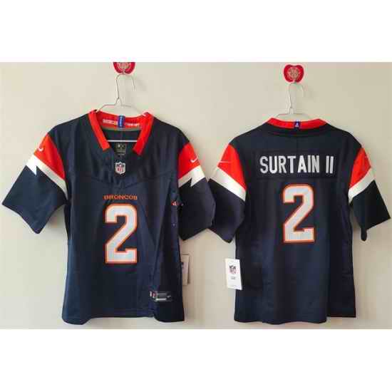 Women Denver Broncos 2 Pat Surtain II Navy 2024 F U S E Throwback Stitched Jersey