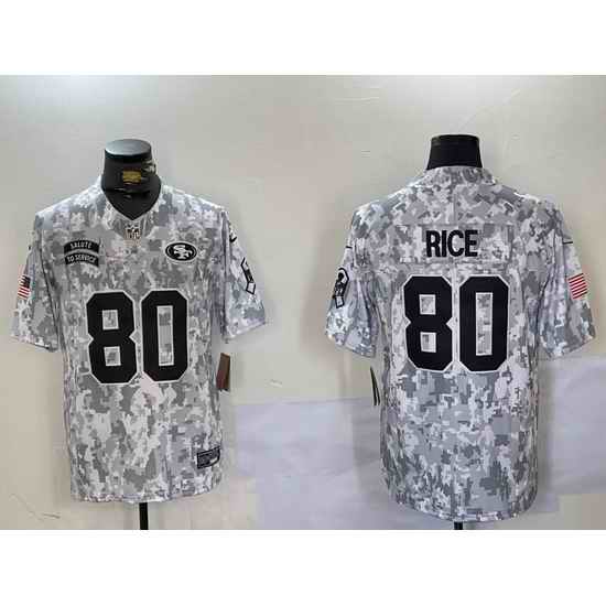 Men San Francisco 49ers 80 Jerry Rice 2024 F U S E Arctic Camo Salute To Service Limited Stitched Football Jersey