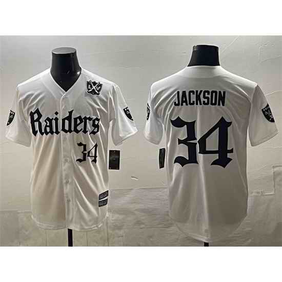 Men Las Vegas Raiders 34 Bo Jackson White  27Gothic Sin City Shadows Edition 27 With 65th Anniversary Patch Vapor Limited Stitched Baseball Jersey