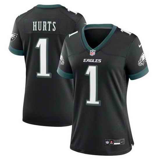 Women Philadelphia Eagles 1 Jalen Hurts New Black Stitched Game Jersey