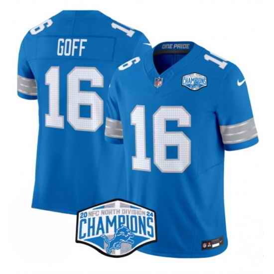 Men Detroit Lions 16 Jared Goff Blue 2024 NFC North Champions F U S E  Vapor Limited Stitched Jersey