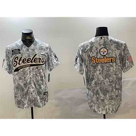 Men Pittsburgh Steelers Team Big Logo 2024 Arctic Camo Salute To Service Stitched Baseball Jersey 1