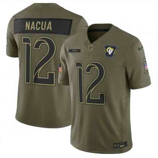 Men Los Angeles Rams 12 Puka Nacua Olive 2025 Salute to Service Limited Stitched Football Jersey
