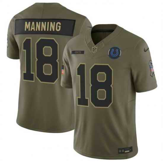 Men Indianapolis Colts 18 Peyton Manning Olive 2025 F U S E  Salute to Service Limited Stitched Football Jersey
