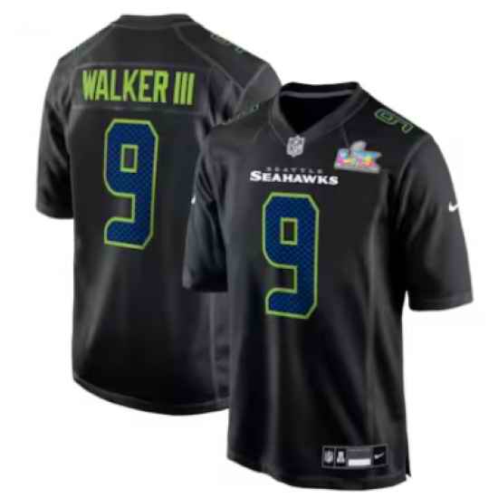 Kenneth Walker III Seattle Seahawks Nike Super Bowl LX Patch Carbon Fashion Game Jersey Black