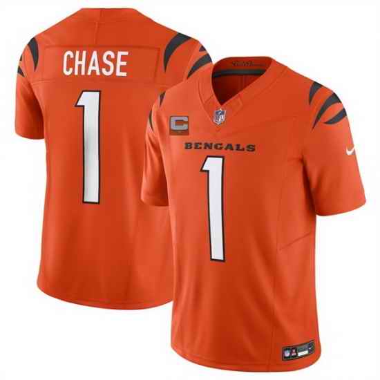 Men Cincinnati Bengals 1 Ja 27Marr Chase Orange 2025 F U S E  With 1 Star C Patch Vapor Untouchable Limited Stitched Football Jersey