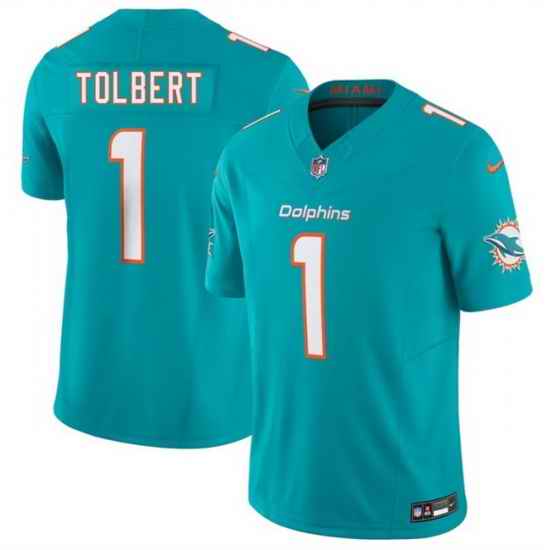 Men Miami Dolphins  1 Jalen Tolbert Aqua 2026 F U S E  Vapor Limited Stitched Football Jersey