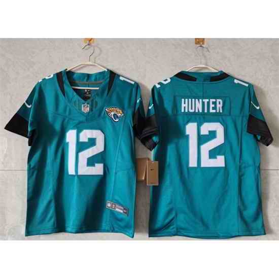 Women Jacksonville Jaguars 12 Travis Hunter Teal 2024 F U S E Vapor Limited Stitched Football Jersey