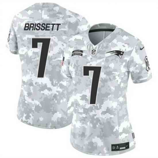 Women New England Patriots 7 Jacoby Brissett 2024 F U S E Arctic Camo Salute To Service Limited Stitched Jersey