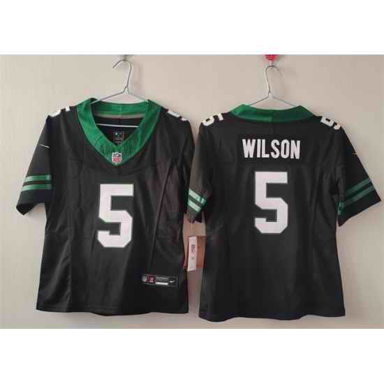 Women New York Jets 5 Garrett Wilson Black F U S E  Vapor Stitched Jersey