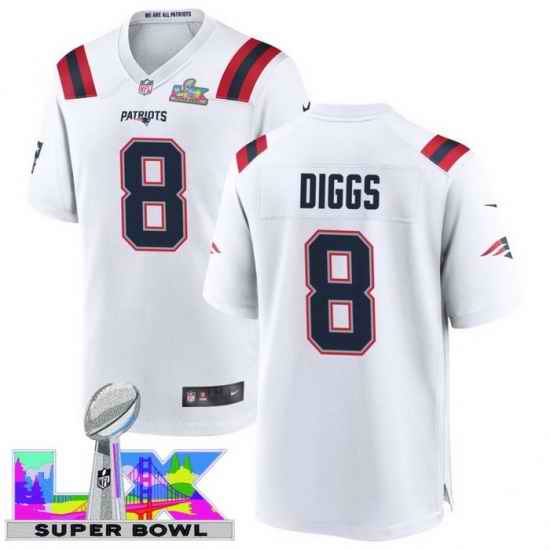 Men Women youth New England Patriots #8 Stefon Diggs 2025 2026 Super Bowl LX F U S E Stitched NFL Jersey White
