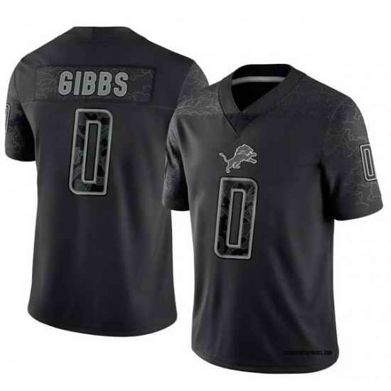Men Detroit Lions 0 Jahmyr Gibbs Black Reflective Vapor Stitched NFL Jersey