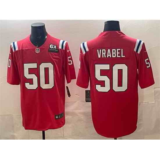 Men New England Patriots 50 Mike Vrabel Red With 6x Super Bowl Champions Patch Vapor Limited Stitched Football Jersey