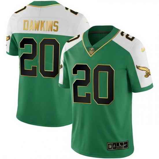 Men Philadelphia Eagles  20 Brian Dawkins Kelly Green Alternate Gold Stitched Football Jersey