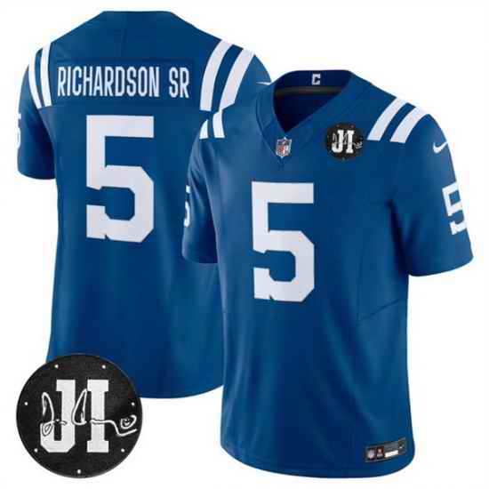 Men Indianapolis Colts 5 Anthony Richardson Blue 2025 F U S E  Jim Irsay Patch Vapor Limited Stitched Football Jersey