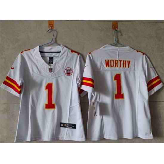 Women Kansas City Chiefs 1 Xavier Worthy White 2023 F U S E  Vapor Untouchable Limited Stitched Jersey