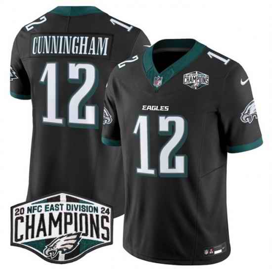 Men Philadelphia Eagles 12 Randall Cunningham Black 2024 New NFC East Champions F U S E  Vapor Untouchable Limited Stitched Football Jersey