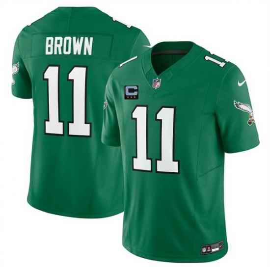 Men Philadelphia Eagles 11 A J  Brown Kelly Green 2025 F U S E  With 3 Star C Patch Vapor Untouchable Limited Throwback Stitched Football Jersey