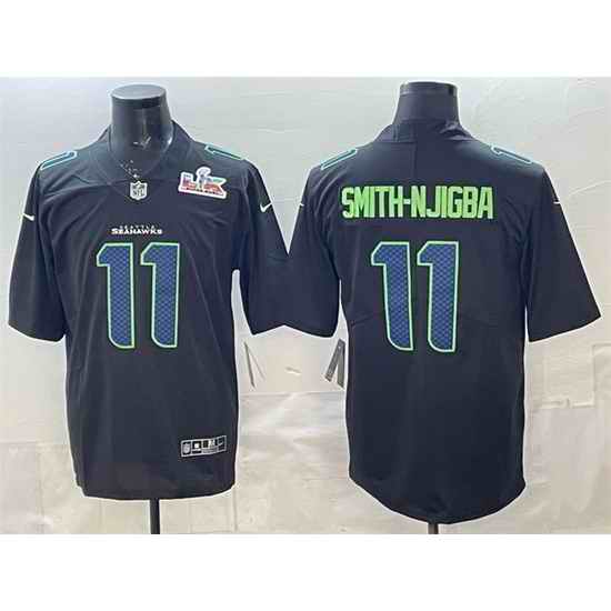 Men Seattle Seahawks 11 Jaxon Smith Njigba Black 2025 Super Bowl LX Patch Carbon Fashion Vapor Untouchable Limited Stitched Football Jersey