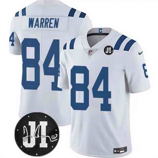 Men Indianapolis Colts 84 Tyler Warren White Jim Irsay Patch Vapor Stitched Jersey