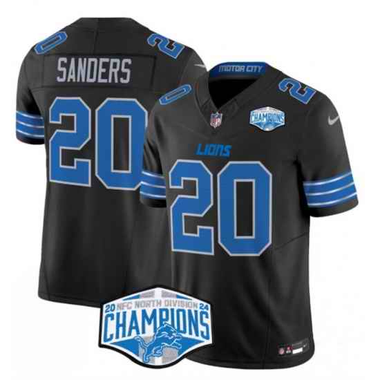 Men Detroit Lions 20 Barry Sanders Black 2024 NFC North Champions F U S E  Vapor Limited Stitched Jersey