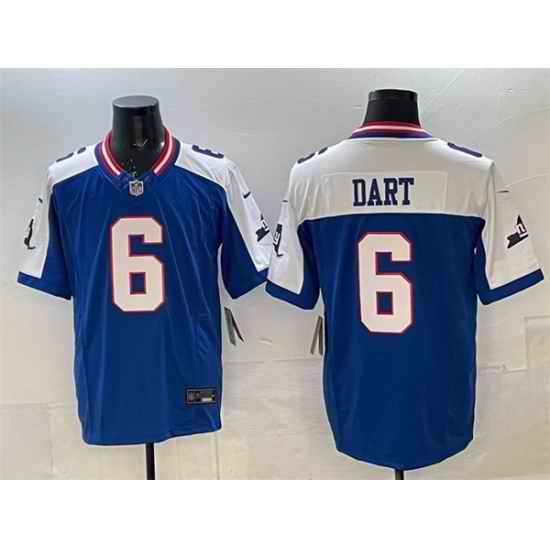 Men New York Giants 6 Jaxson Dart Royal White 2025 Draft F U S E  State Patch Vapor Limited Stitched Football Jersey