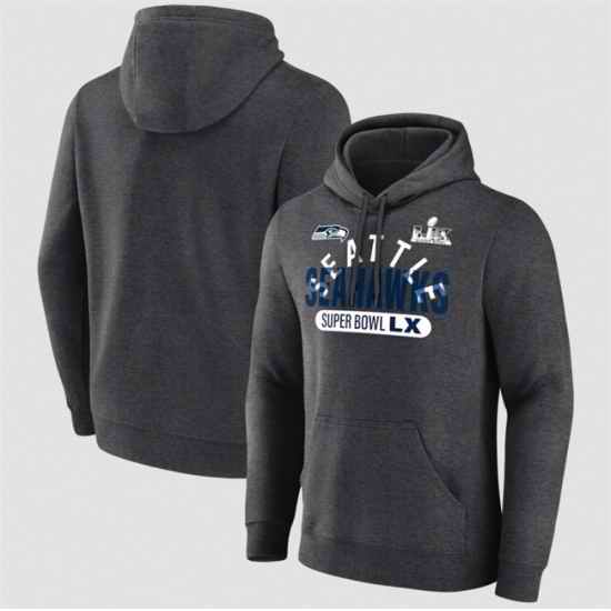 Men Seattle Seahawks Heather Charcoal 2025 Super Bowl LX Game Plan Hoodie