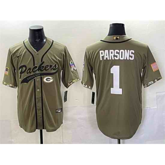 Men Green Bay Packers 1 Micah Parsons Olive Salute to Service Cool Base Stitched Baseball Jersey