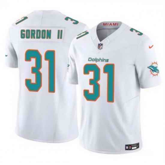 Men Miami Dolphins 31 Ollie Gordon II White 2025 F U S E  Vapor Limited Stitched Football Jersey