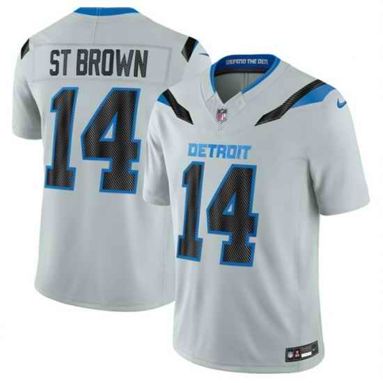 Men Detroit Lions  14 Amon Ra St  Brown Silver 2026 F U S E  Rivalries Collection Limited Stitched Football Jersey