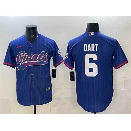 Men New York Giants 6 Jaxson Dart Royal Pinstripe With Patch Cool Base Stitched Baseball Jersey